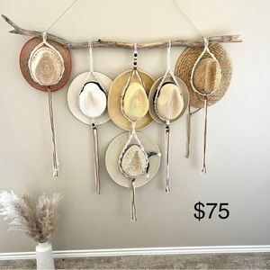 Macramé & driftwood hat hangers $25-75